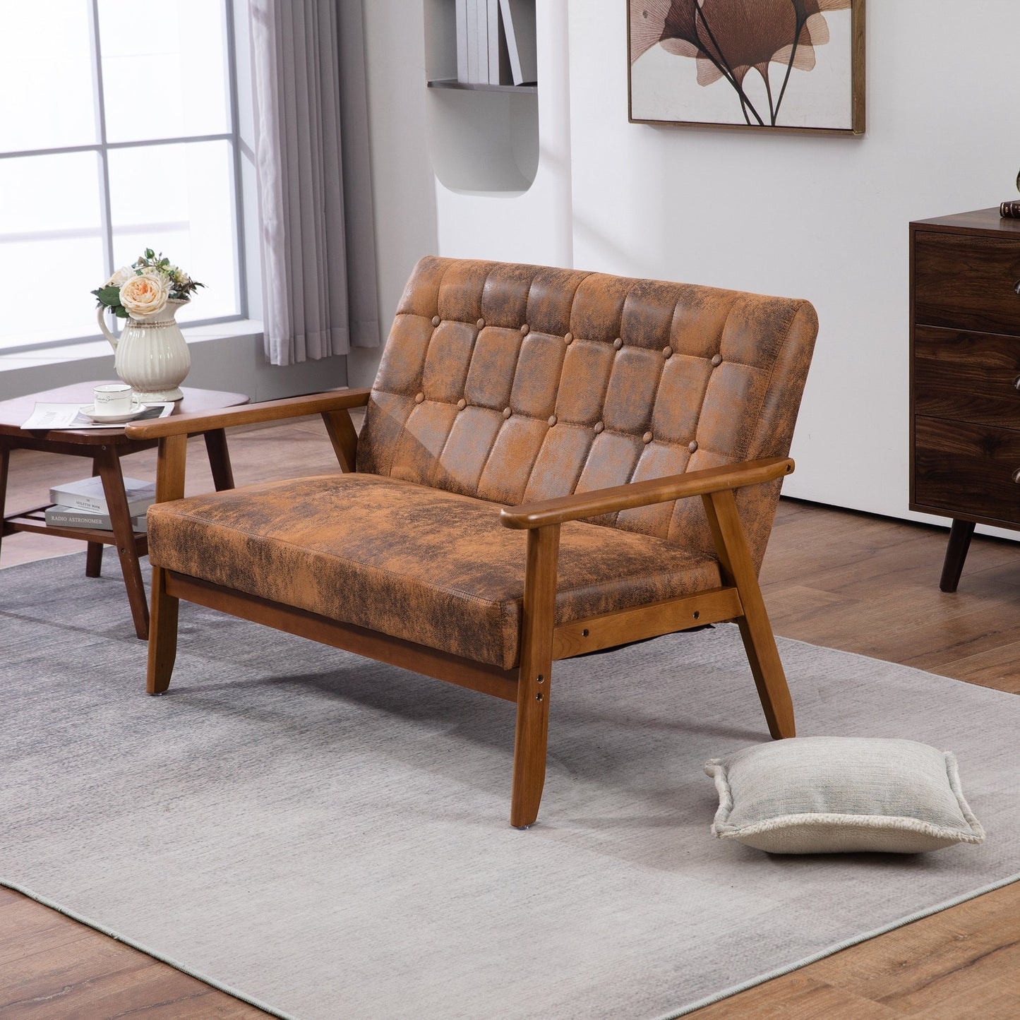 Mid-Century Modern Solid Loveseat Sofa Upholstered Loveseat, 2-Seat Upholstered Loveseat Sofa Couch