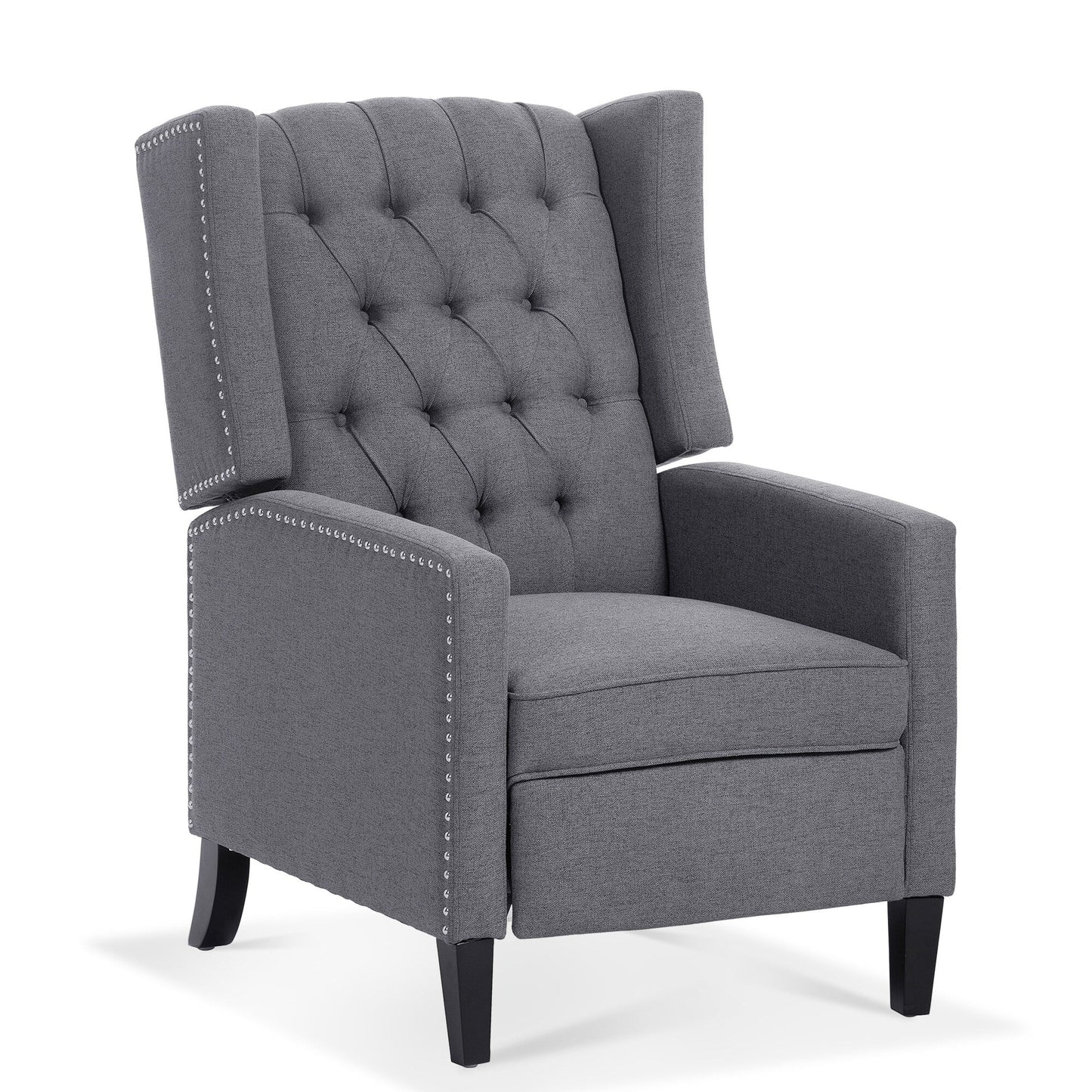 Mid Century Modern Tufted Fabric Wingback Sofa High Back Manual Lounge Recliner Chair with Silver Trim and 3 Gears