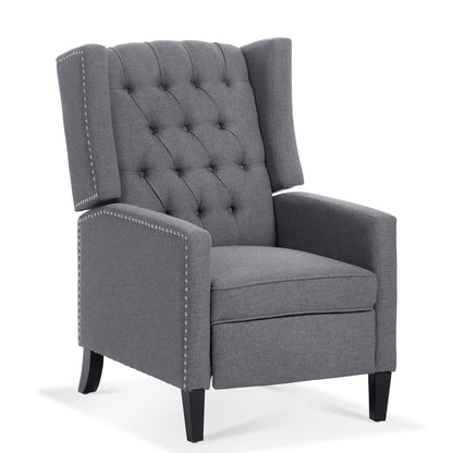 Mid Century Modern Tufted Fabric Wingback Sofa High Back Manual Lounge Recliner Chair with Silver Trim and 3 Gears