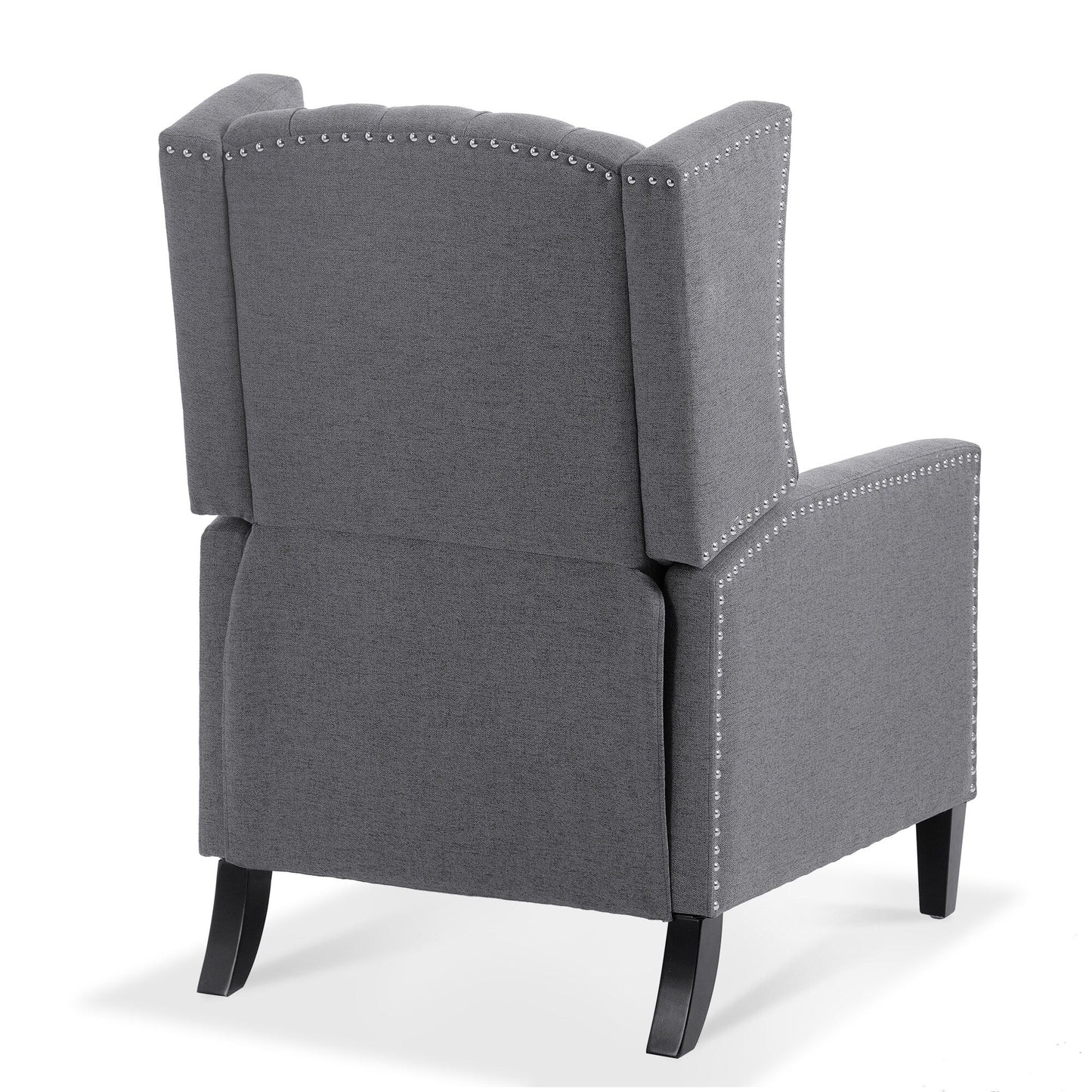 Mid Century Modern Tufted Fabric Wingback Sofa High Back Manual Lounge Recliner Chair with Silver Trim and 3 Gears