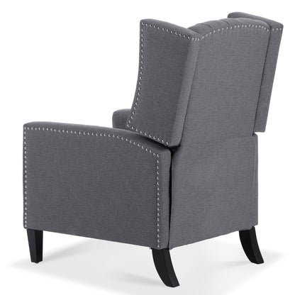 Mid Century Modern Tufted Fabric Wingback Sofa High Back Manual Lounge Recliner Chair with Silver Trim and 3 Gears