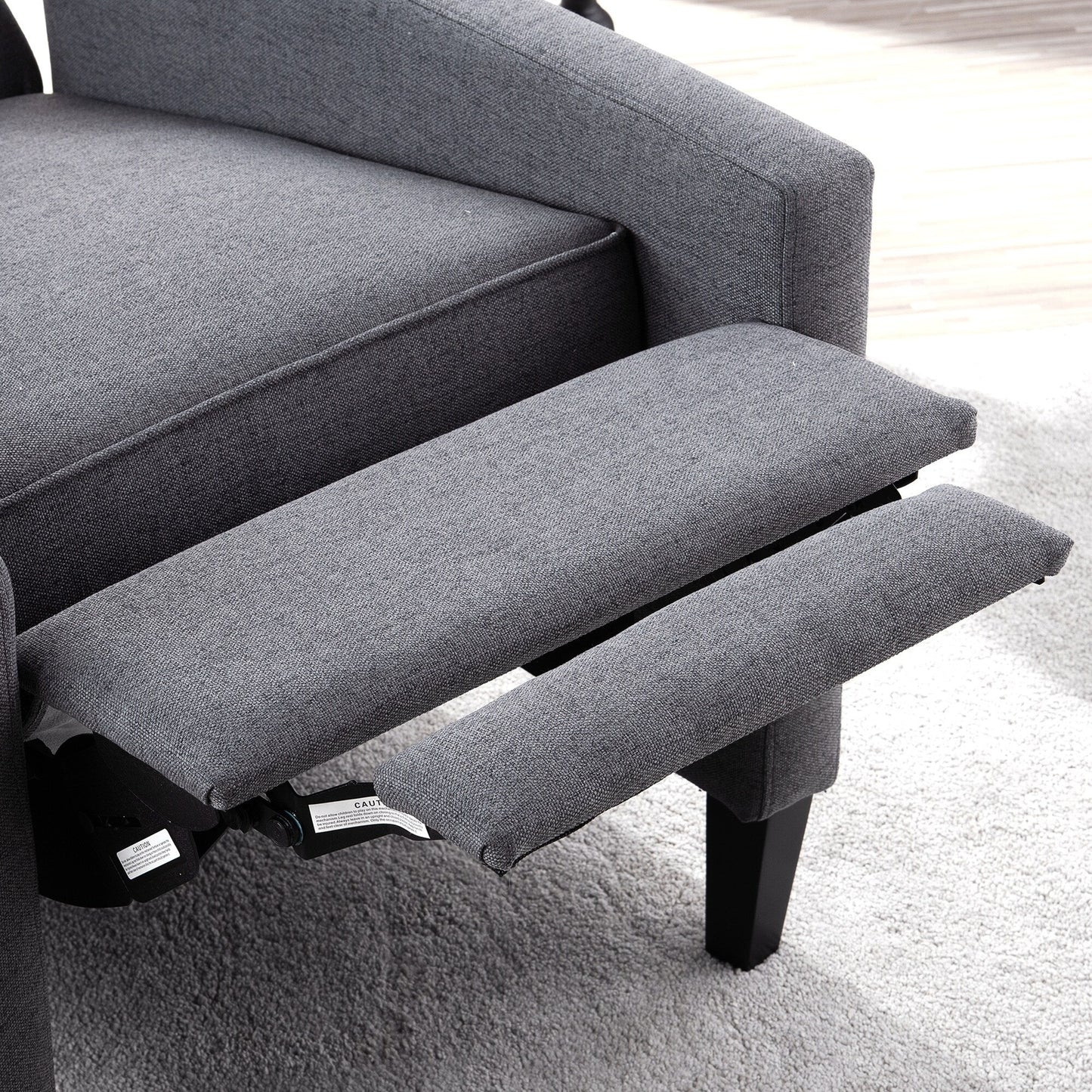 Mid Century Modern Tufted Fabric Wingback Sofa High Back Manual Lounge Recliner Chair with Silver Trim and 3 Gears