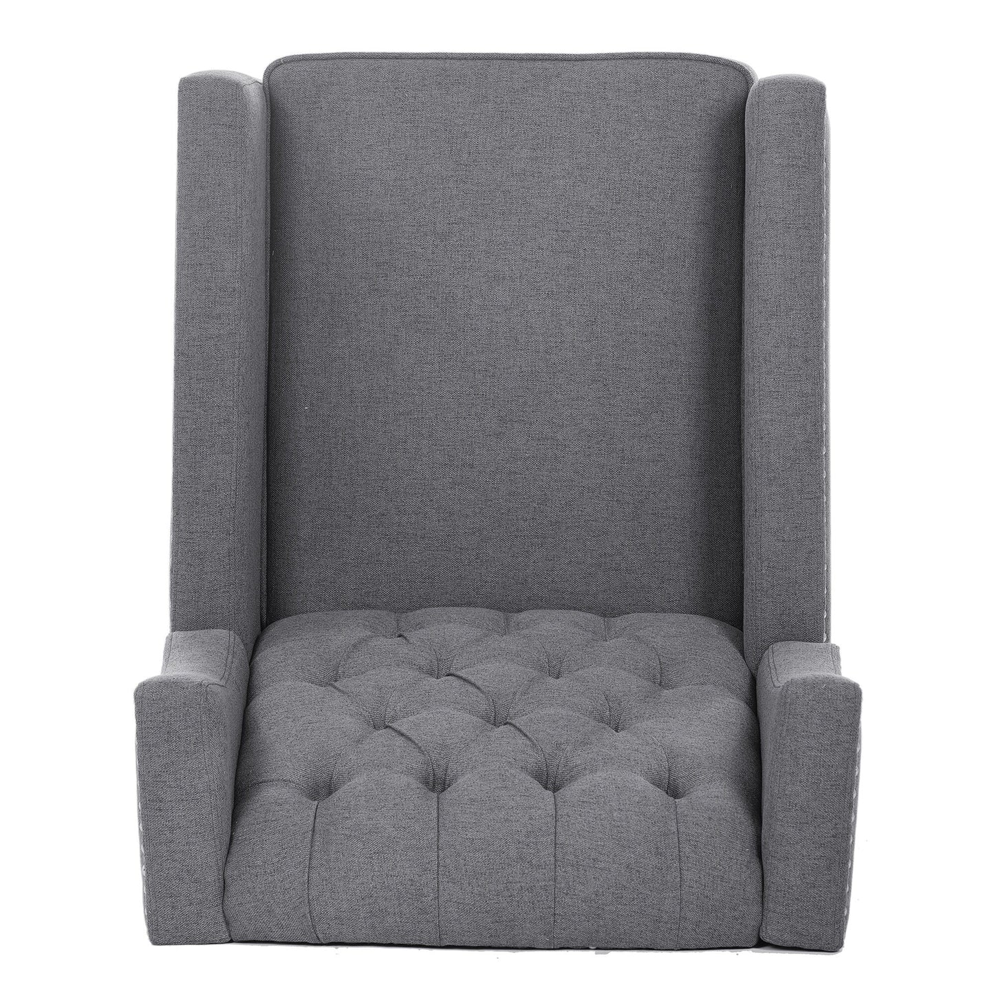 Mid Century Modern Tufted Fabric Wingback Sofa High Back Manual Lounge Recliner Chair with Silver Trim and 3 Gears