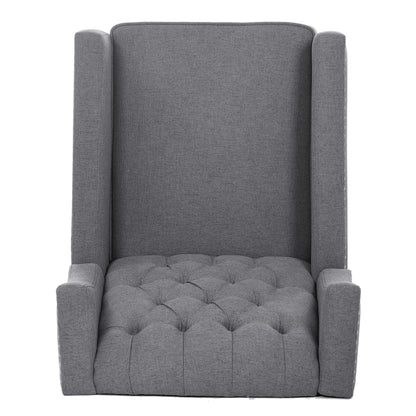 Mid Century Modern Tufted Fabric Wingback Sofa High Back Manual Lounge Recliner Chair with Silver Trim and 3 Gears