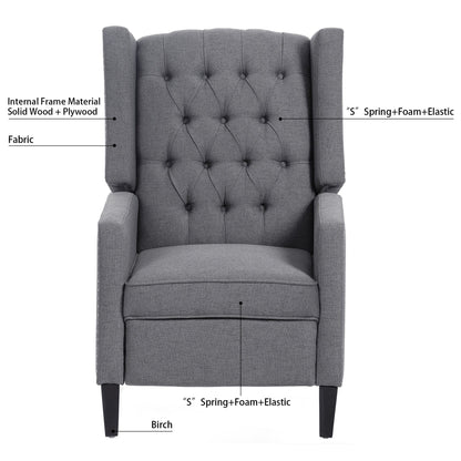 Mid Century Modern Tufted Fabric Wingback Sofa High Back Manual Lounge Recliner Chair with Silver Trim and 3 Gears