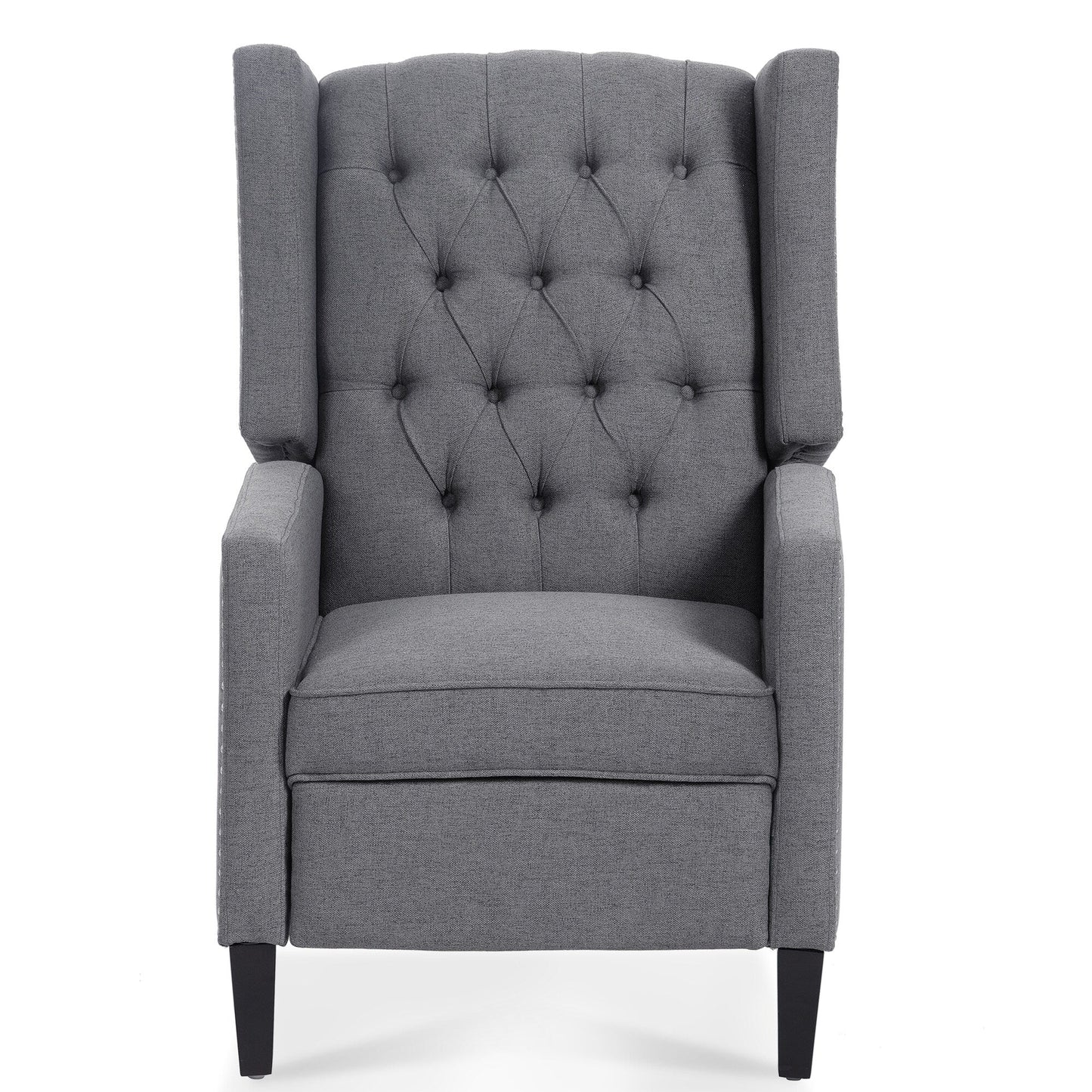 Mid Century Modern Tufted Fabric Wingback Sofa High Back Manual Lounge Recliner Chair with Silver Trim and 3 Gears
