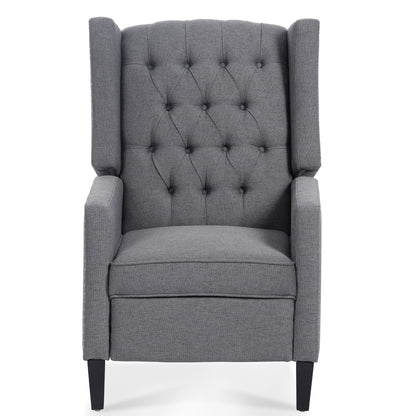 Mid Century Modern Tufted Fabric Wingback Sofa High Back Manual Lounge Recliner Chair with Silver Trim and 3 Gears