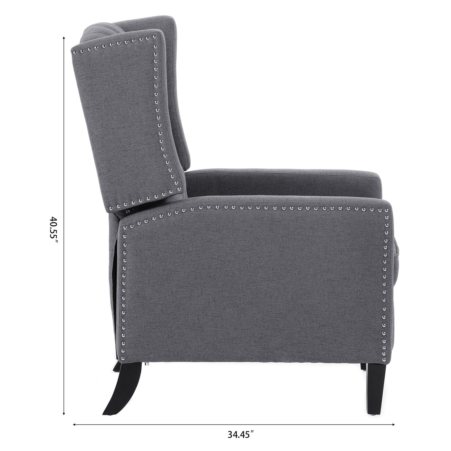 Mid Century Modern Tufted Fabric Wingback Sofa High Back Manual Lounge Recliner Chair with Silver Trim and 3 Gears