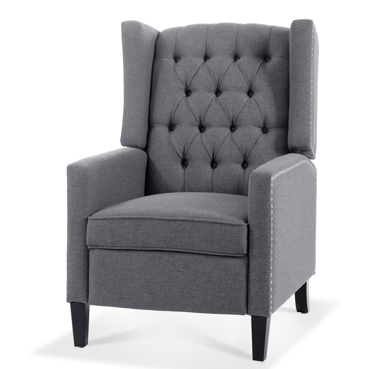 Mid Century Modern Tufted Fabric Wingback Sofa High Back Manual Lounge Recliner Chair with Silver Trim and 3 Gears