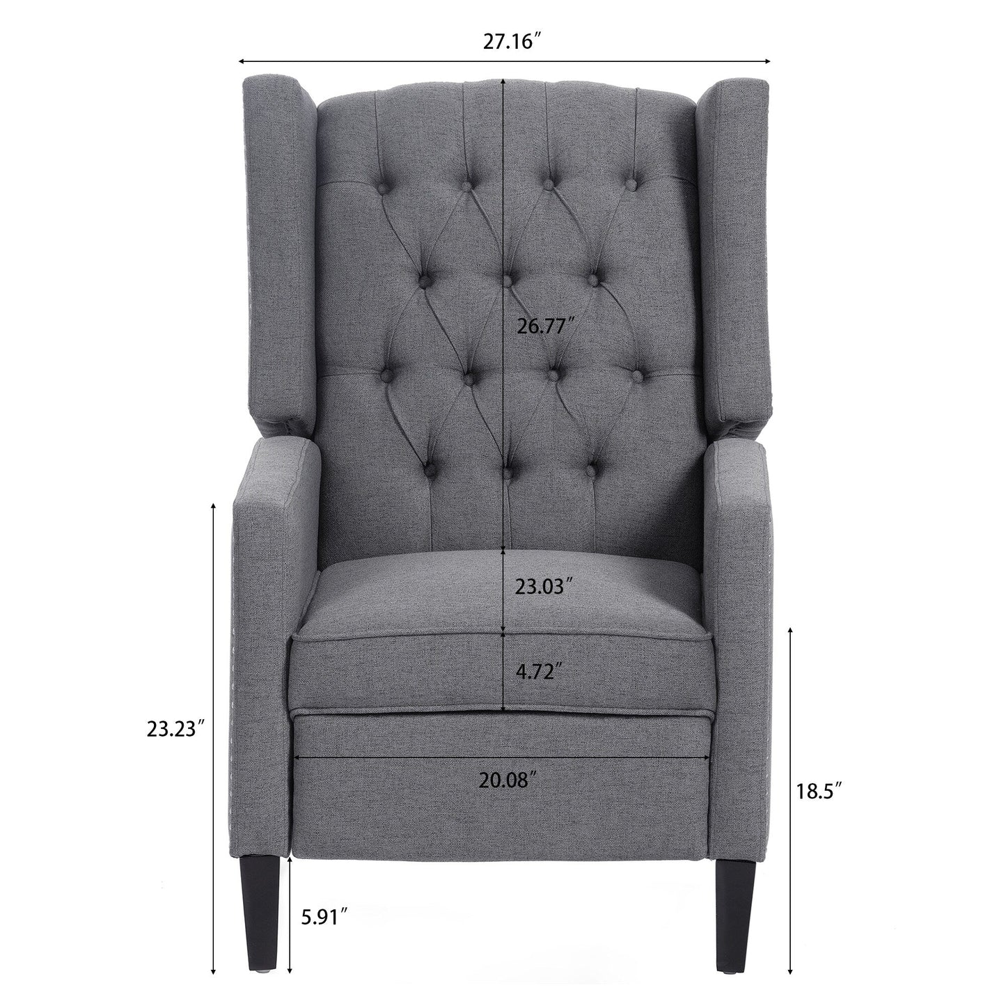 Mid Century Modern Tufted Fabric Wingback Sofa High Back Manual Lounge Recliner Chair with Silver Trim and 3 Gears