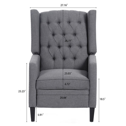 Mid Century Modern Tufted Fabric Wingback Sofa High Back Manual Lounge Recliner Chair with Silver Trim and 3 Gears