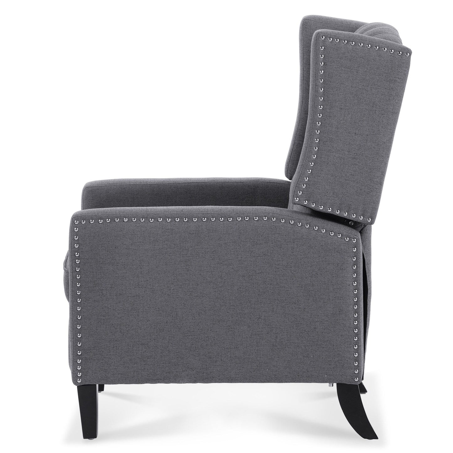 Mid Century Modern Tufted Fabric Wingback Sofa High Back Manual Lounge Recliner Chair with Silver Trim and 3 Gears