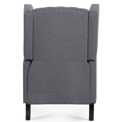 Mid Century Modern Tufted Fabric Wingback Sofa High Back Manual Lounge Recliner Chair with Silver Trim and 3 Gears