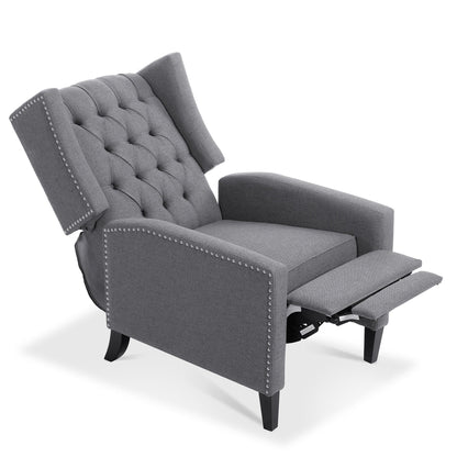 Mid Century Modern Tufted Fabric Wingback Sofa High Back Manual Lounge Recliner Chair with Silver Trim and 3 Gears