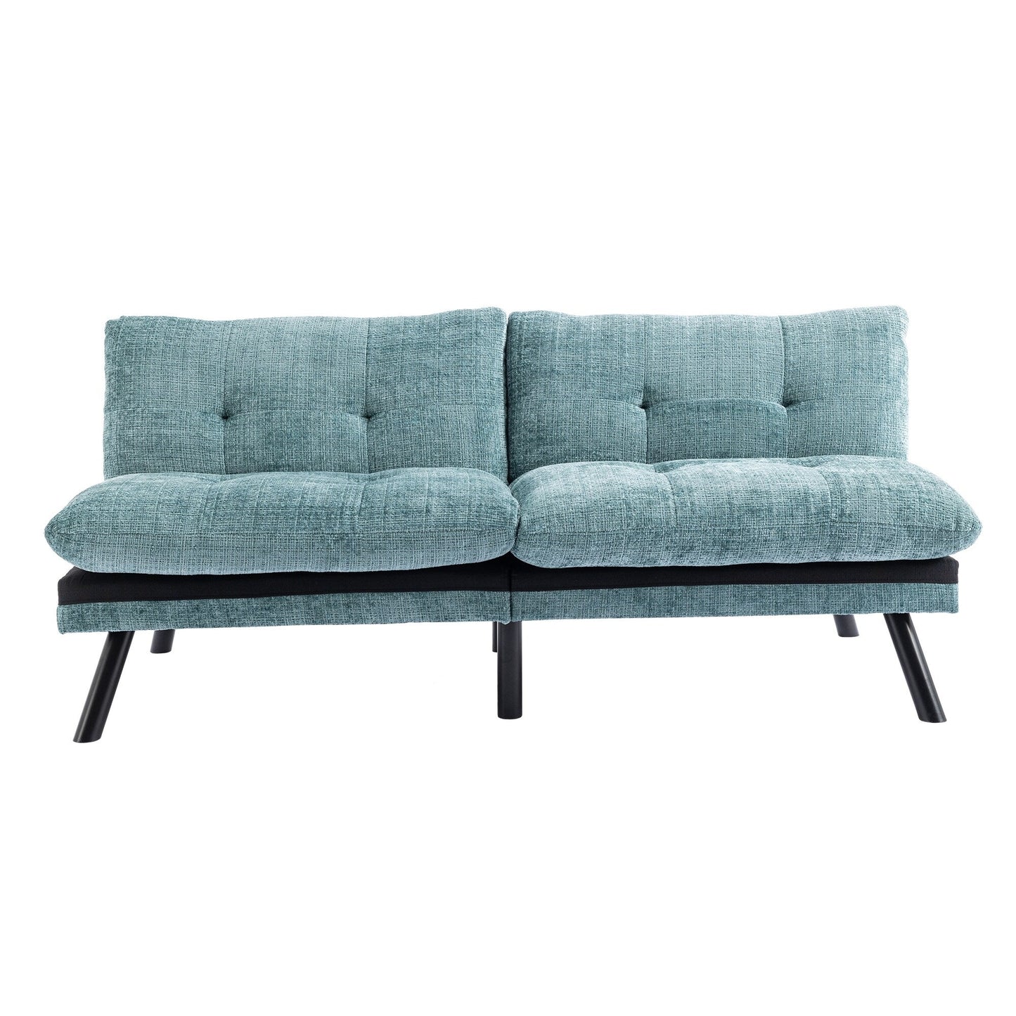 Mint Green 75.6 Chenille Convertible Loveseat Futon Sofa Bed with Metal Legs for Living Room