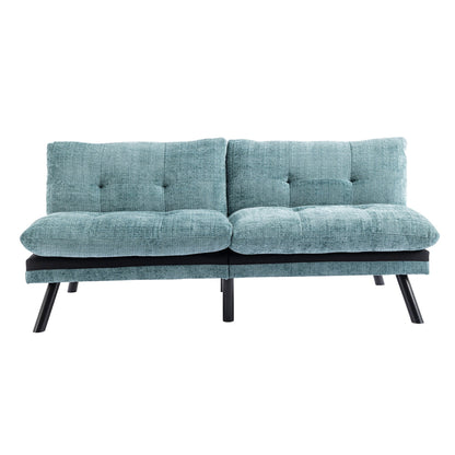 Mint Green 75.6 Chenille Convertible Loveseat Futon Sofa Bed with Metal Legs for Living Room