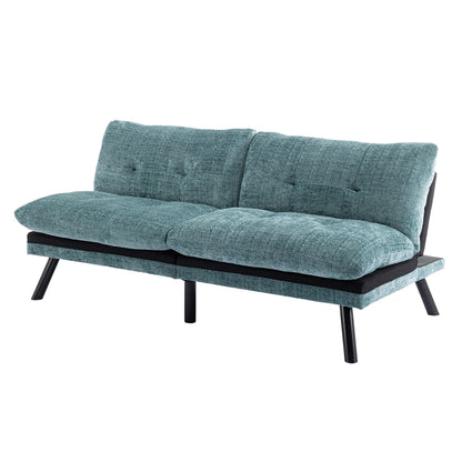 Mint Green 75.6 Chenille Convertible Loveseat Futon Sofa Bed with Metal Legs for Living Room