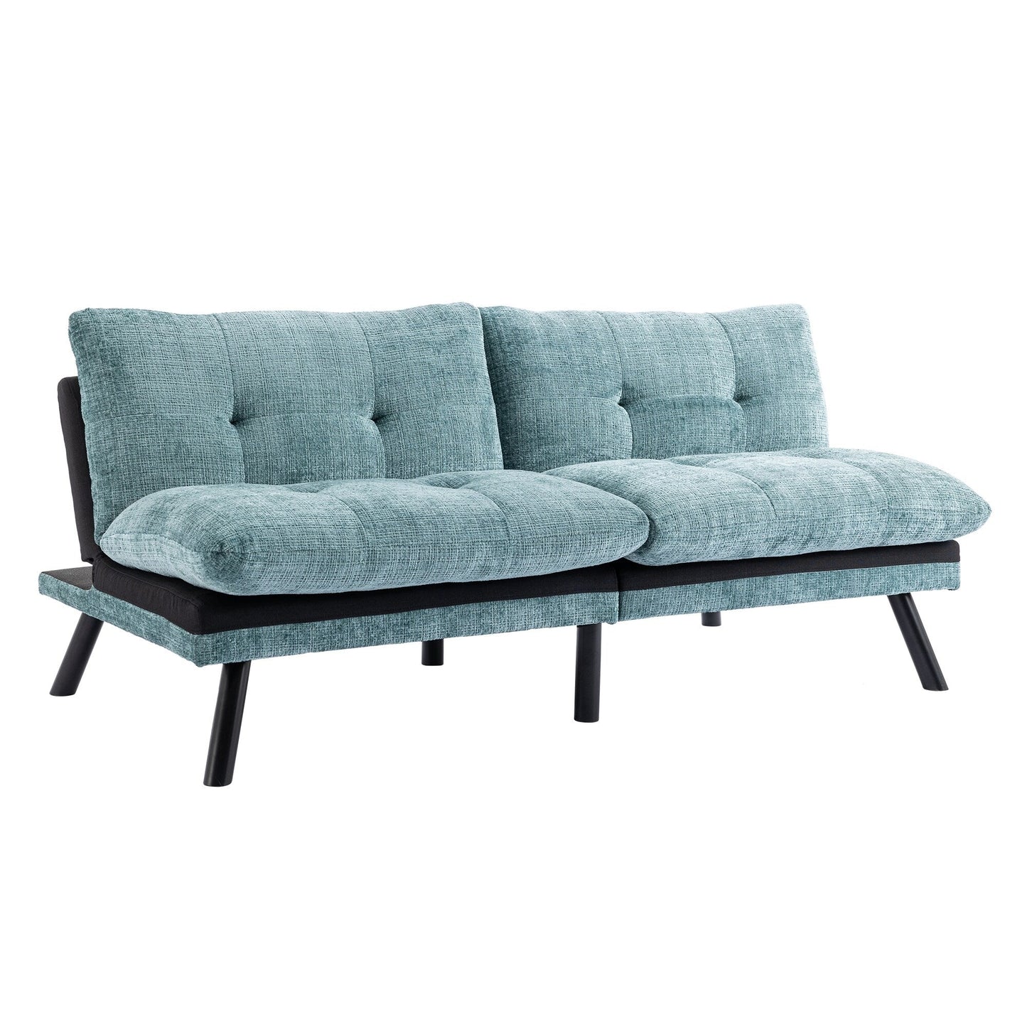 Mint Green 75.6 Chenille Convertible Loveseat Futon Sofa Bed with Metal Legs for Living Room