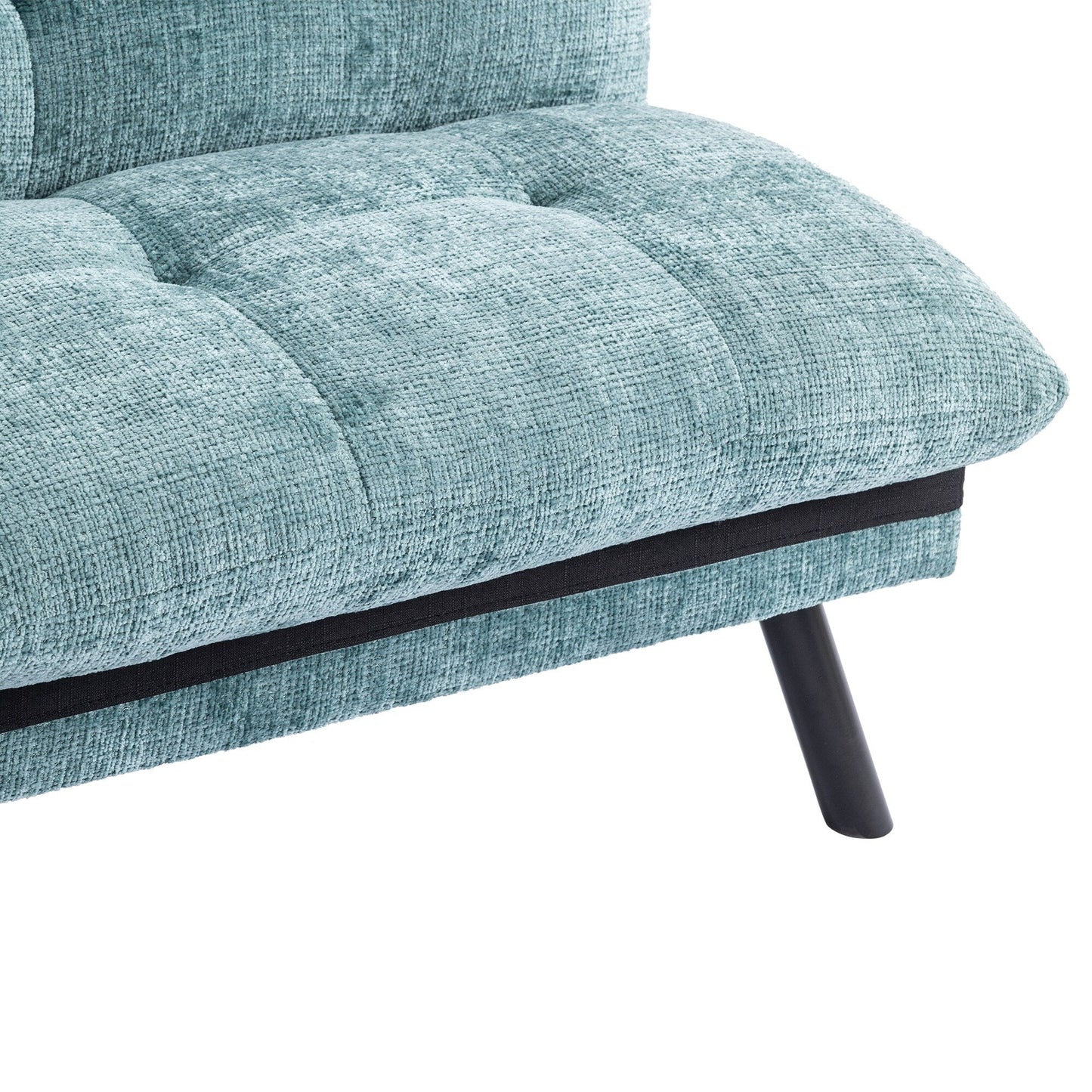 Mint Green 75.6 Chenille Convertible Loveseat Futon Sofa Bed with Metal Legs for Living Room