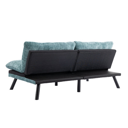 Mint Green 75.6 Chenille Convertible Loveseat Futon Sofa Bed with Metal Legs for Living Room