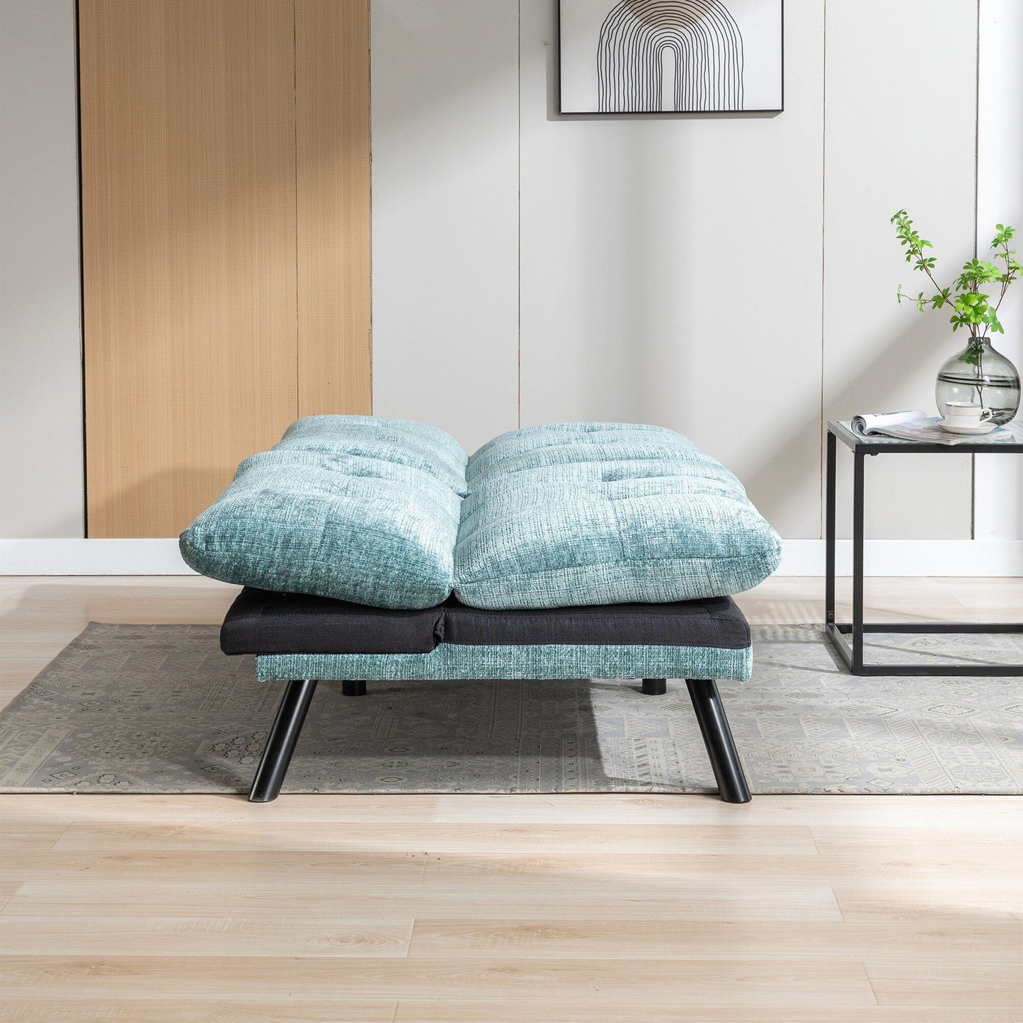Mint Green 75.6 Chenille Convertible Loveseat Futon Sofa Bed with Metal Legs for Living Room