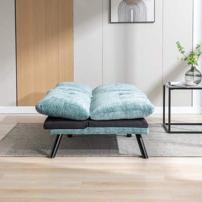 Mint Green 75.6 Chenille Convertible Loveseat Futon Sofa Bed with Metal Legs for Living Room