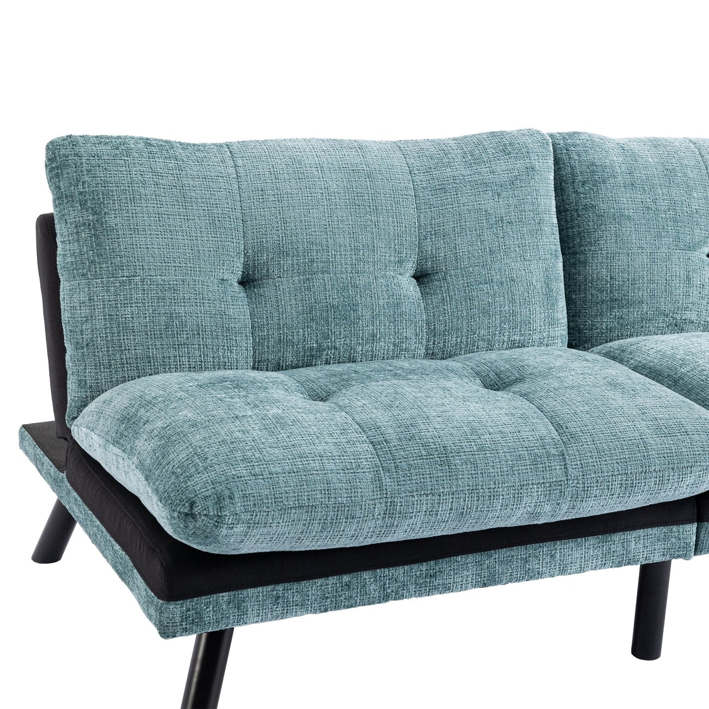 Mint Green 75.6 Chenille Convertible Loveseat Futon Sofa Bed with Metal Legs for Living Room