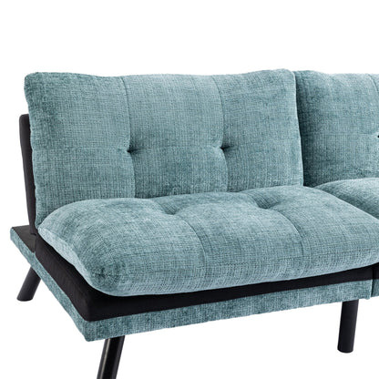 Mint Green 75.6 Chenille Convertible Loveseat Futon Sofa Bed with Metal Legs for Living Room