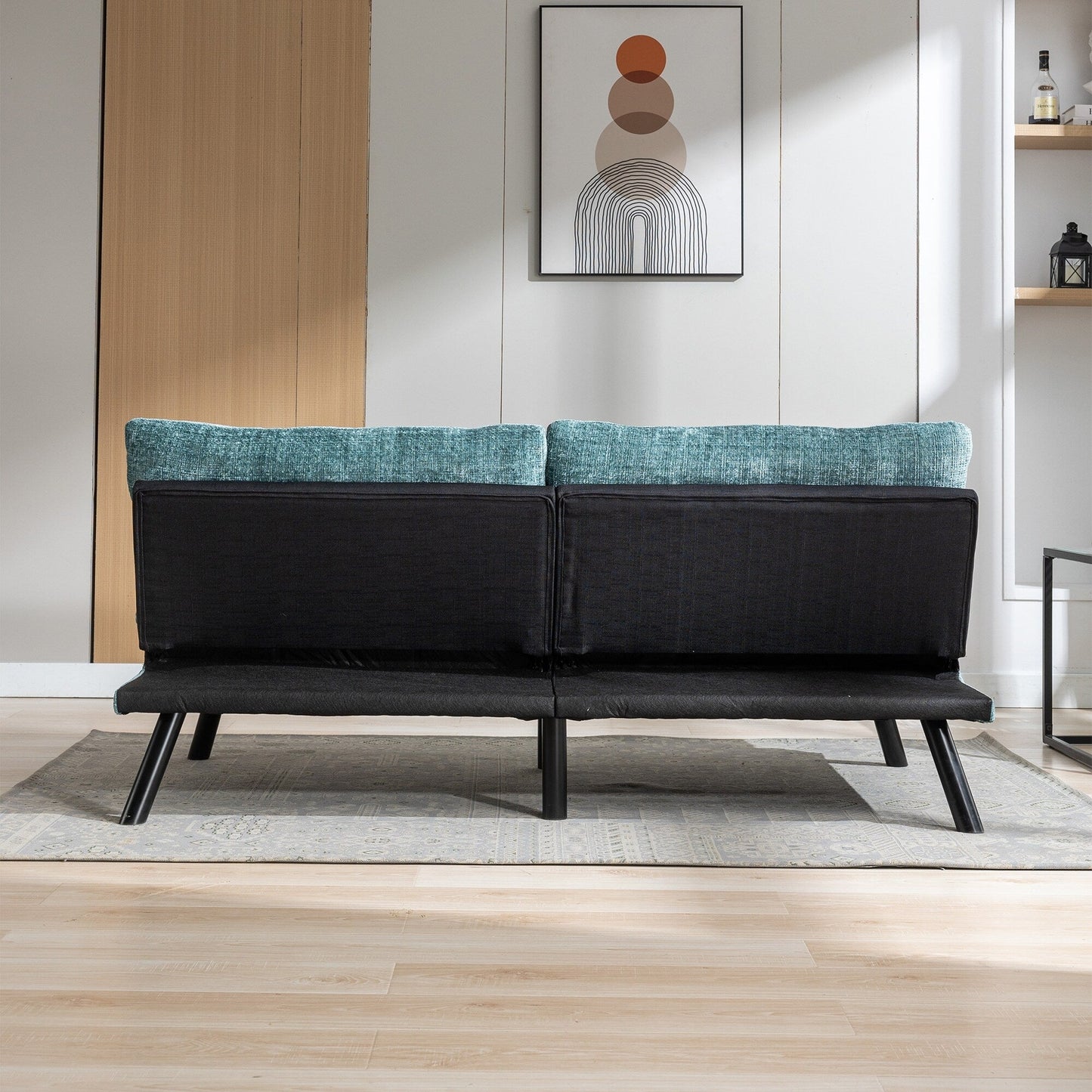Mint Green 75.6 Chenille Convertible Loveseat Futon Sofa Bed with Metal Legs for Living Room