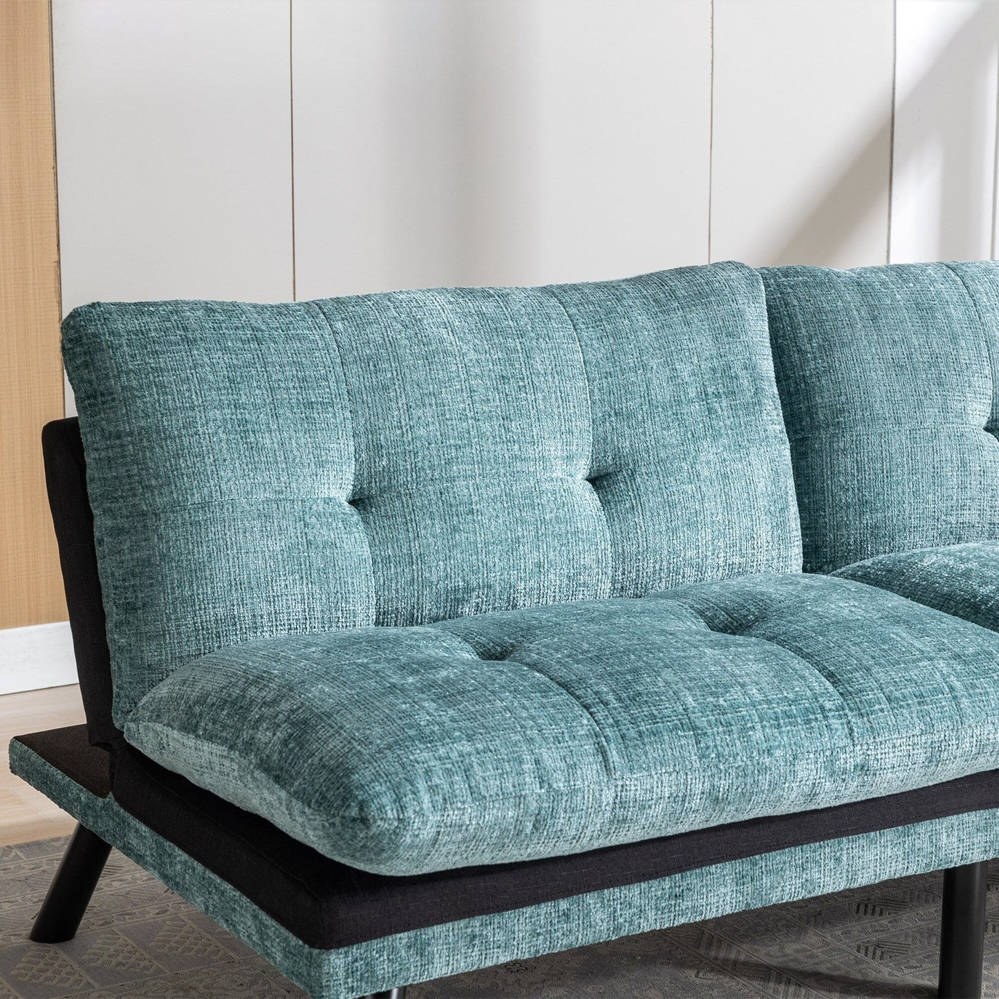 Mint Green 75.6 Chenille Convertible Loveseat Futon Sofa Bed with Metal Legs for Living Room