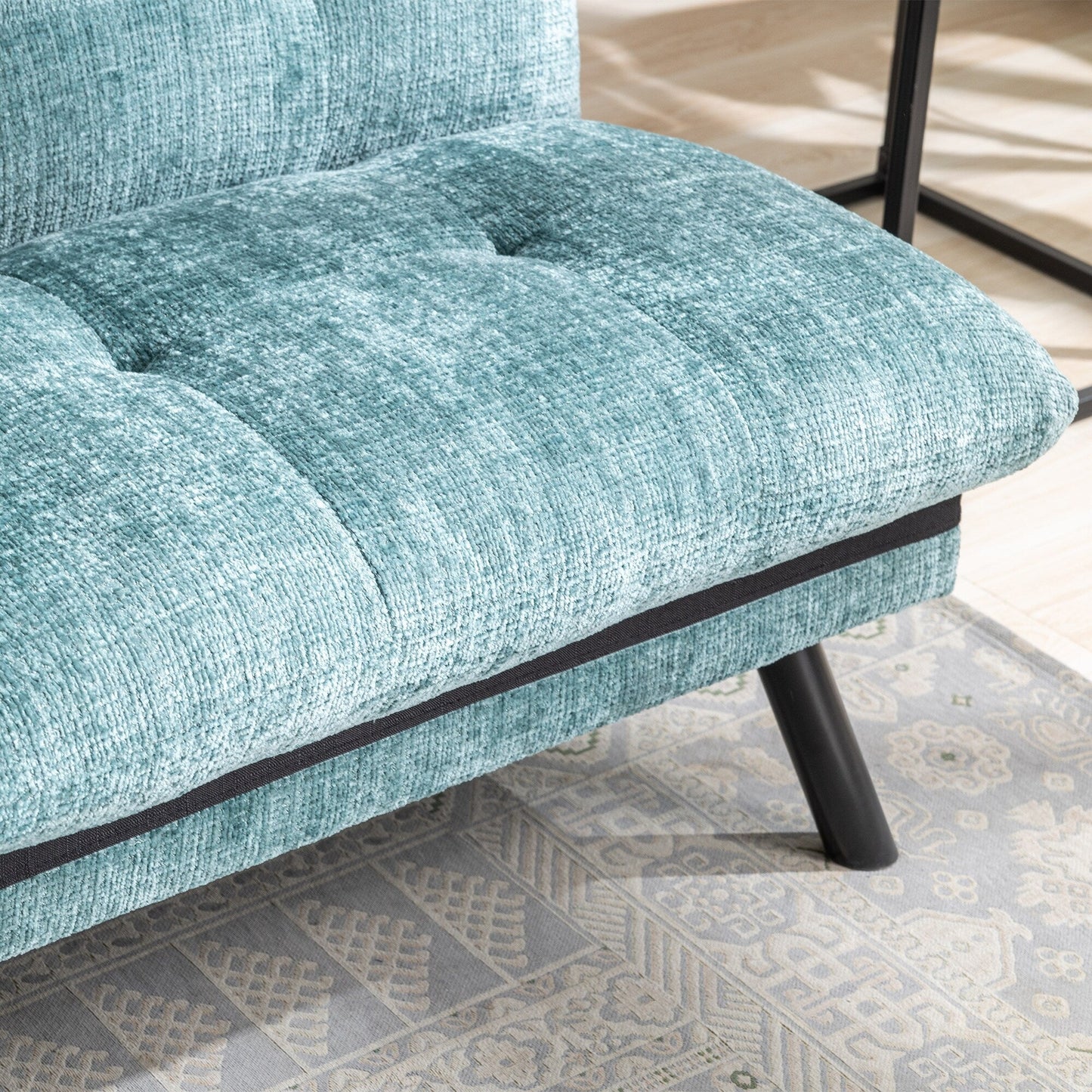 Mint Green 75.6 Chenille Convertible Loveseat Futon Sofa Bed with Metal Legs for Living Room