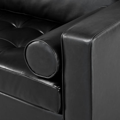 Mirod Mid-Century Modern PU Leather 3-Seat Sofa, Tufted Design, Solid Wood Legs, 2 Bolster Pillows