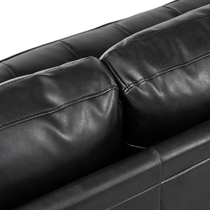 Mirod Mid-Century Modern PU Leather 3-Seat Sofa, Tufted Design, Solid Wood Legs, 2 Bolster Pillows