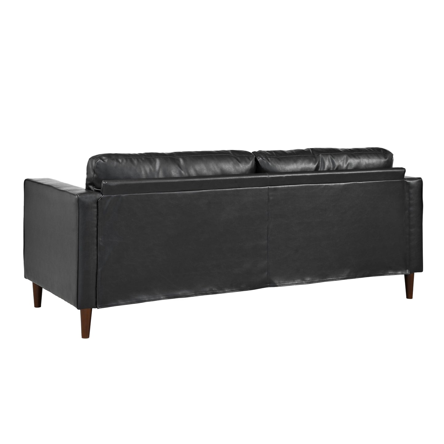 Mirod Mid-Century Modern PU Leather 3-Seat Sofa, Tufted Design, Solid Wood Legs, 2 Bolster Pillows