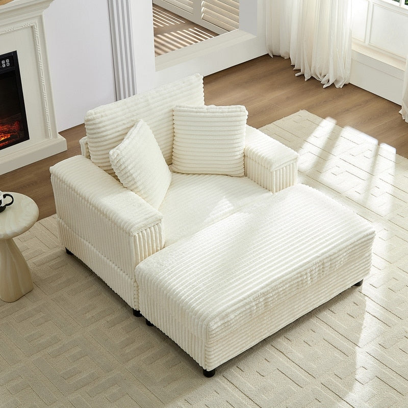 Mixoy 42ââCorduroy Chaise Lounge Chair with Storage Ottoman&Armrests,Upholstered Sleeper Reclining Chair