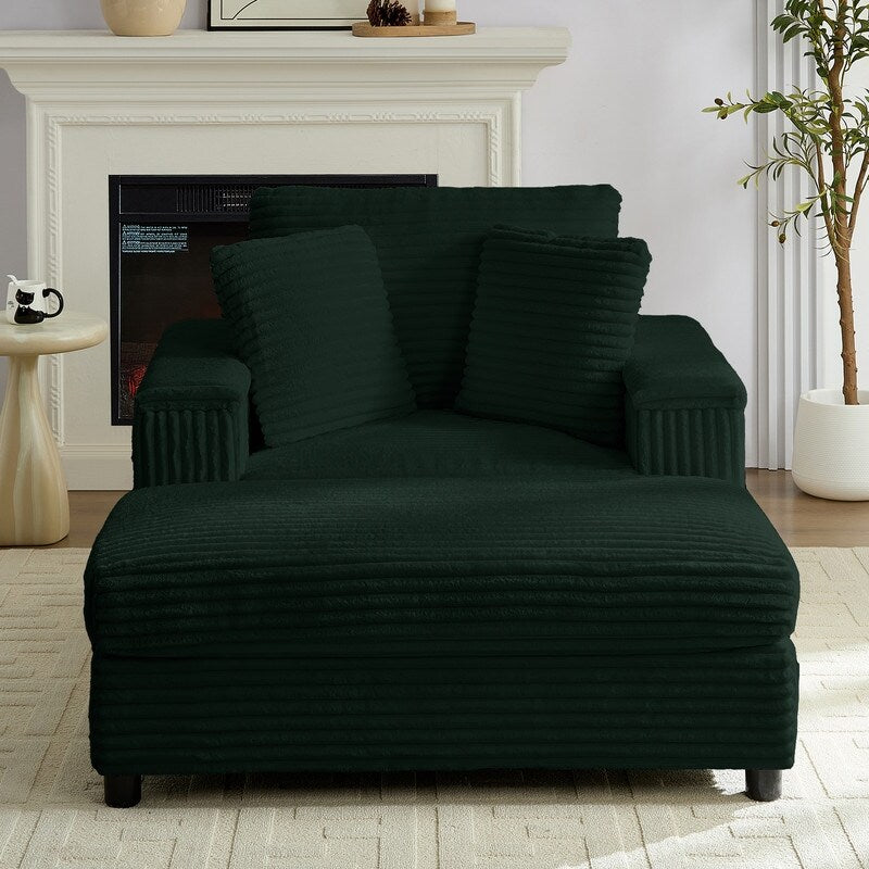 Mixoy 42ââCorduroy Chaise Lounge Chair with Storage Ottoman&Armrests,Upholstered Sleeper Reclining Chair