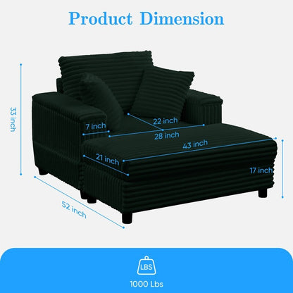 Mixoy 42ââCorduroy Chaise Lounge Chair with Storage Ottoman&Armrests,Upholstered Sleeper Reclining Chair