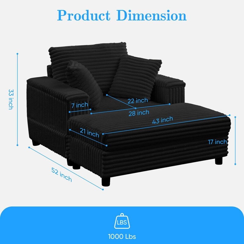 Mixoy 42ââCorduroy Chaise Lounge Chair with Storage Ottoman&Armrests,Upholstered Sleeper Reclining Chair