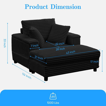 Mixoy 42ââCorduroy Chaise Lounge Chair with Storage Ottoman&Armrests,Upholstered Sleeper Reclining Chair