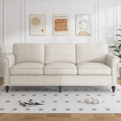 Mixoy W76'' Modern Soft Linen Fabric 3-Seater Sofa Couch with Rivet Design for Living Room
