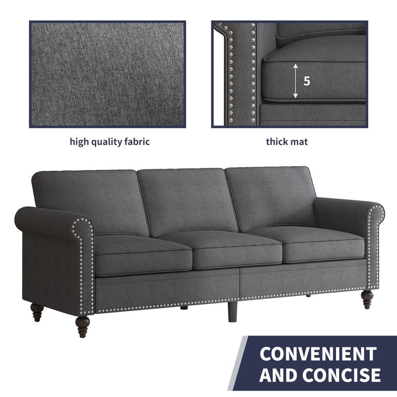 Mixoy W76'' Modern Soft Linen Fabric 3-Seater Sofa Couch with Rivet Design for Living Room