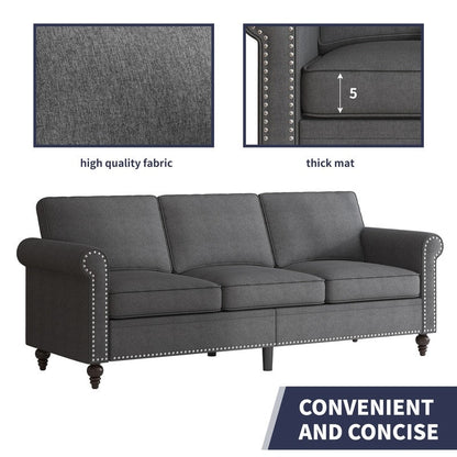 Mixoy W76'' Modern Soft Linen Fabric 3-Seater Sofa Couch with Rivet Design for Living Room