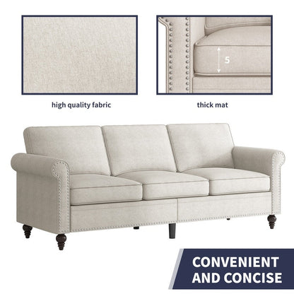 Mixoy W76'' Modern Soft Linen Fabric 3-Seater Sofa Couch with Rivet Design for Living Room