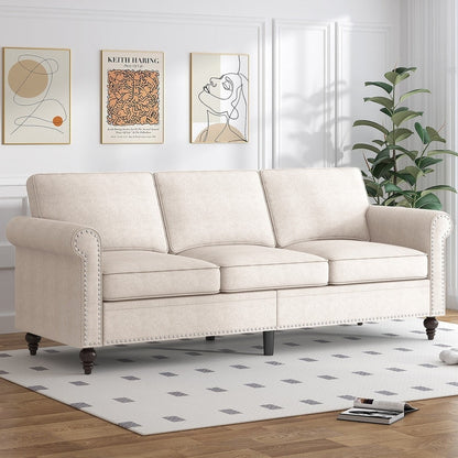 Mixoy W76'' Modern Soft Linen Fabric 3-Seater Sofa Couch with Rivet Design for Living Room