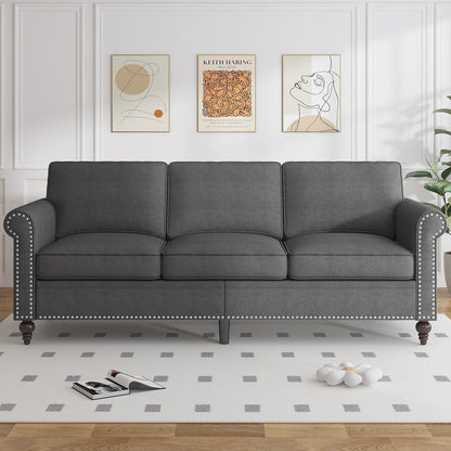 Mixoy W76'' Modern Soft Linen Fabric 3-Seater Sofa Couch with Rivet Design for Living Room