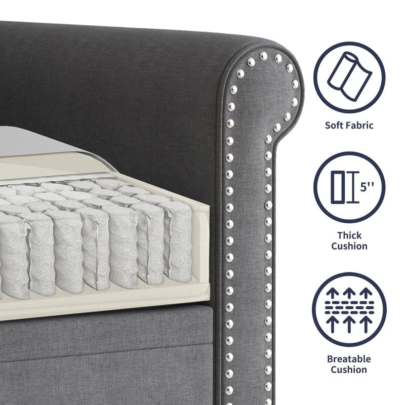 Mixoy W76'' Modern Soft Linen Fabric 3-Seater Sofa Couch with Rivet Design for Living Room