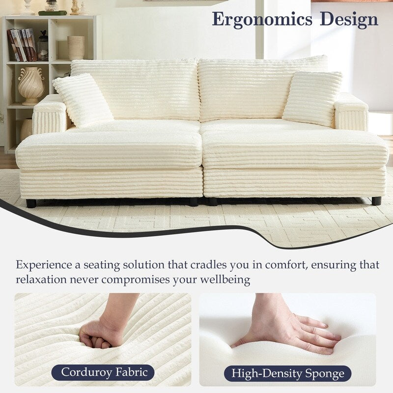 Mixoy 85ââCorduroy Loveseat Chaise Lounge with Storage Ottoman&Armrests,Upholstered 2-Seater Sleeper Reclining Chair Indoor