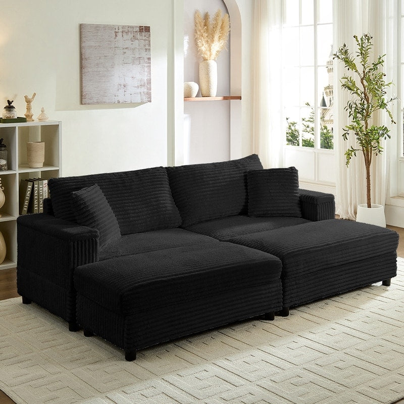 Mixoy 85ââCorduroy Loveseat Chaise Lounge with Storage Ottoman&Armrests,Upholstered 2-Seater Sleeper Reclining Chair Indoor