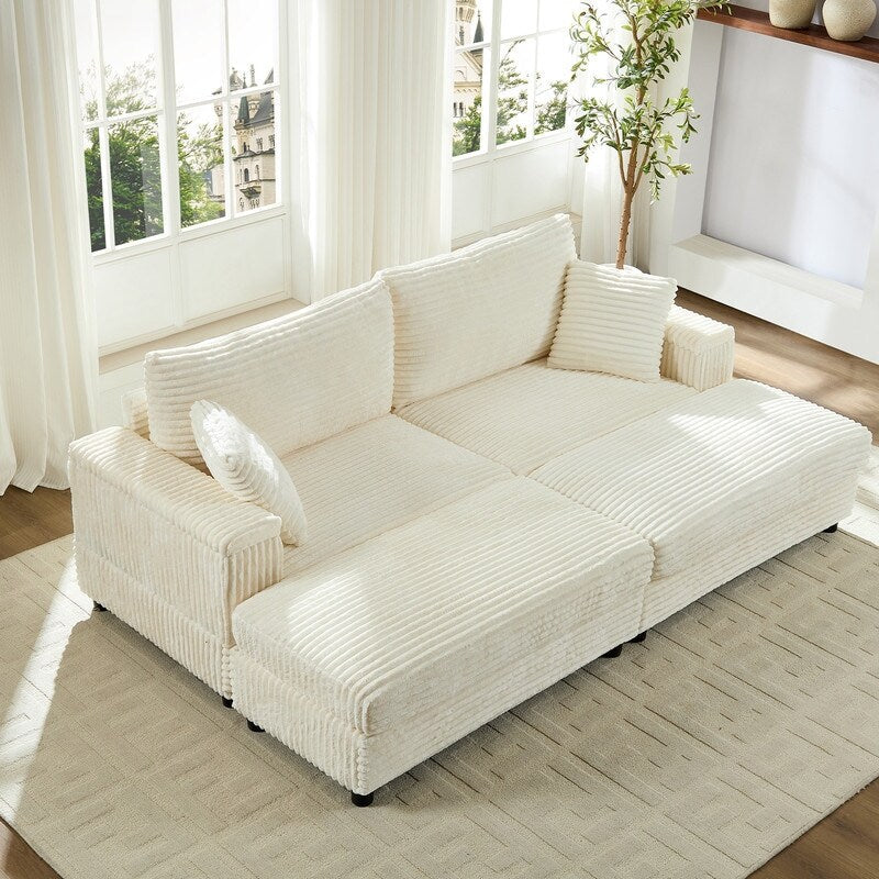 Mixoy 85ââCorduroy Loveseat Chaise Lounge with Storage Ottoman&Armrests,Upholstered 2-Seater Sleeper Reclining Chair Indoor