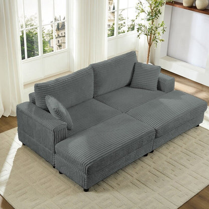 Mixoy 85ââCorduroy Loveseat Chaise Lounge with Storage Ottoman&Armrests,Upholstered 2-Seater Sleeper Reclining Chair Indoor